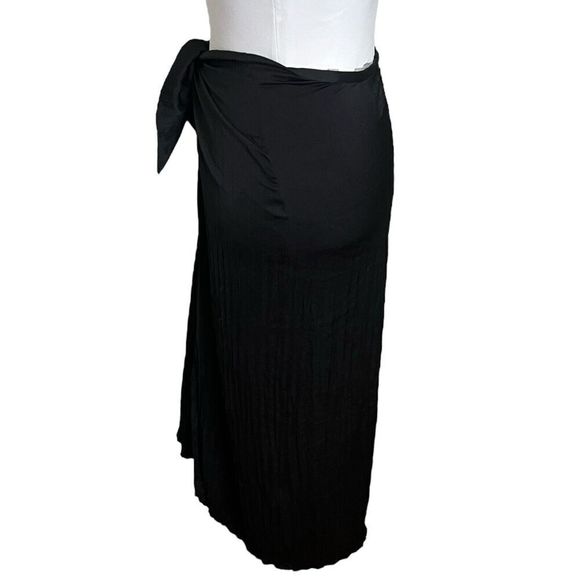 Vince Pleated Tie Front Midi Skirt Black Women’s Size XS Slit Gathered Waist - Picture 5 of 11